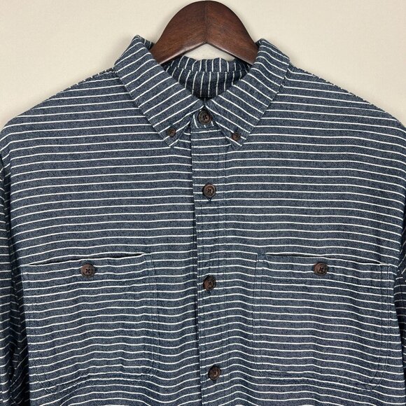 Duluth Trading Co Shirt Mens Large Blue Stripe Free Swingin' Flannel Relaxed Fit - Picture 3 of 10